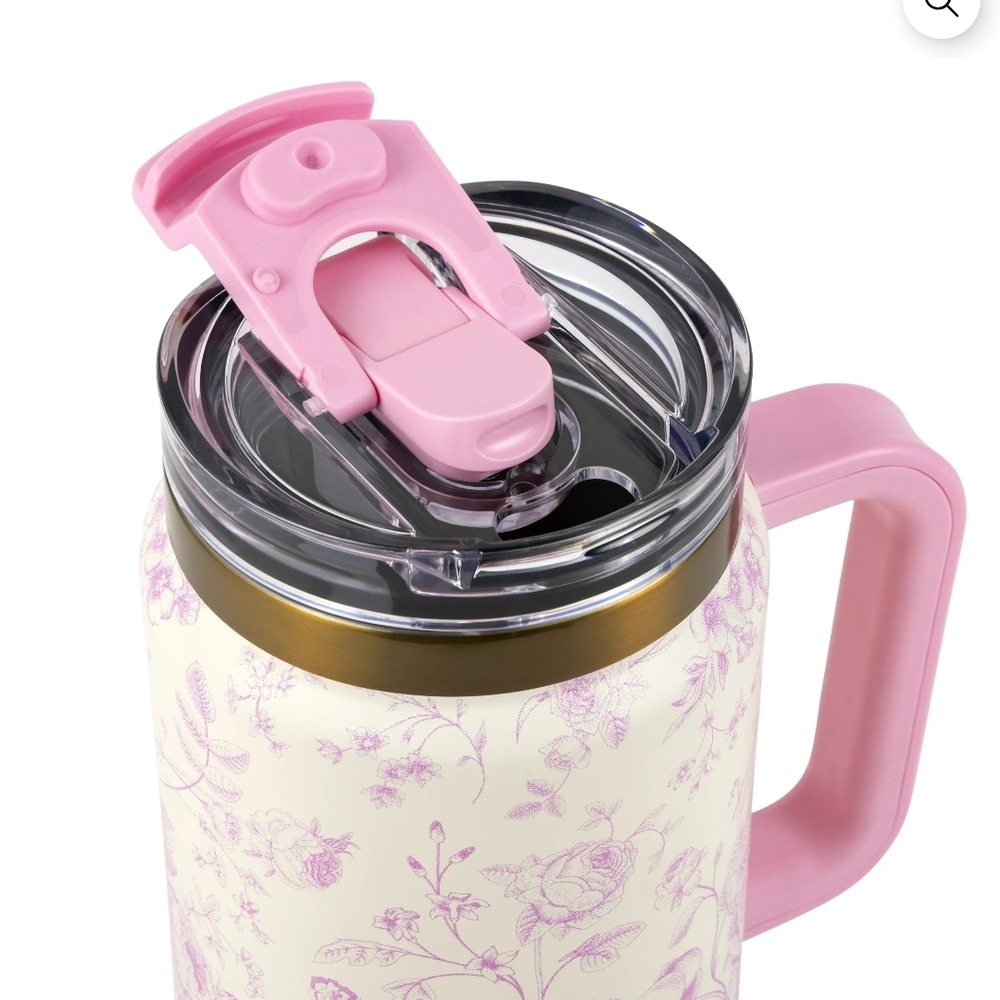 Thyme & Table Floral Pink Insulated Travel Mug with Handle - Picture 3 of 5